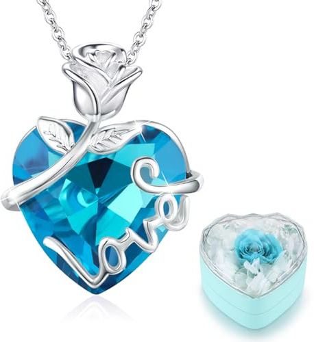 llyish halsband damer kedja silver med evig ros smycken damer gåvor för kvinnor alla hjärtans dag för dig födelsedagspresent flickvän fru på bröllopsdag mors dag jul, one size, Mässing, Kristall