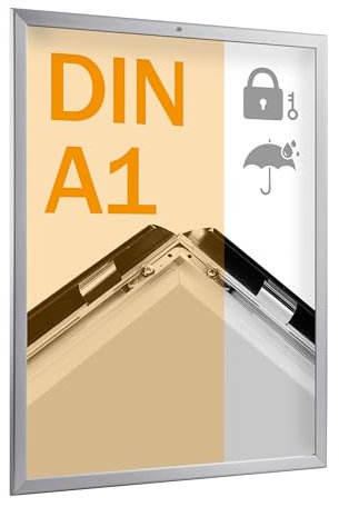 SPRINTIS Klapprahmen A1 wetterfest, abschließbar, Silber, DIN-A1-Rahmen aus Aluminium mit 32 mm Profil, Plakatrahmen für Außenbereich