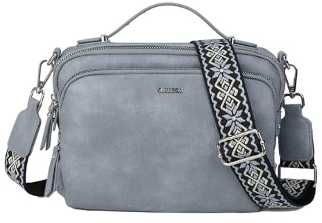 Gladdon Umhängetasche Damen, Schultertasche mit Reißverschluss, Crossbody Bag, Leder handtasche klein, Breite Schultergurte Jacquard-Gewebe