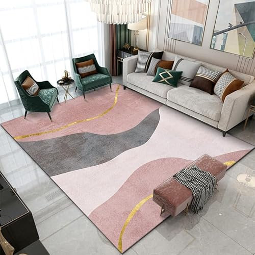 Teppich Rosa Grau Flauschig Kurzflor,Mikrofaser Super Weich,Anti-Rutsch,Waschbar,Teppich Webteppich Für Wohnzimmer,Flur,Schlafzimmer Teppichläufer 120X160Cm