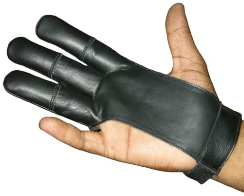 Tartancity Bogenschießen Bear Claw Glove Jagd Schießhandschuhe Leder Schwarz 3 Finger Handschuhe für Bogenschützen (Schwarz, L)