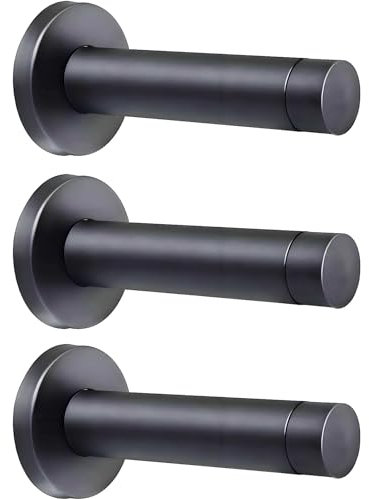 Raheem 3 Pcs Door Stop 3.5 Inch Heavy Duty Wall Mounted Door Holder Protection 304 Stainless Steel Door Stopper with Rubber Tips Bumper, Sound Dampening, Black Door Stoppers for Walls
