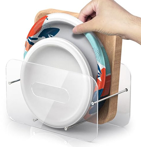 TOWARDFUN Pappteller-Spender für runde/quadratische 17,8 - 25,4 cm Pappteller, platzsparender Kunststoff-, Schaumstoff- und Pappteller-Halter, Acryl-Pappteller-Organizer für Arbeitsplatte, Schrank