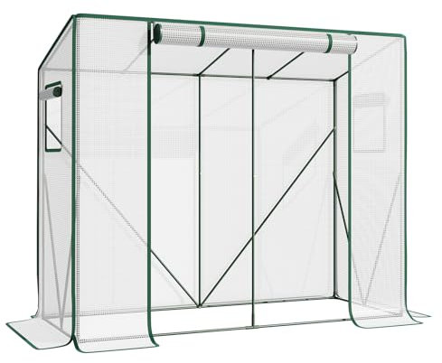 LARMNEE serra per pomodori, serra con pellicola, serra per pomodori balcone, stalla per pomodori, 200 x 77,5 x 149/170 cm, con pellicola reticolare in PE e finestra, Giardino EWT30GH02G3