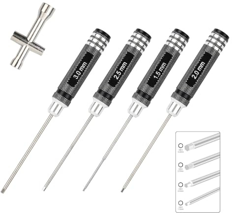 4 Sechskant Schraubendreher Satz mit Kreuzschlüsselhülse, 1.5mm 2.0mm 2.5mm 3.0mm Schraubendreher Sets, Screwdriver Wrenches