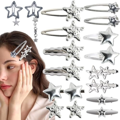 18 Stück Stern Haarspangen Sterne Silber Haarspange Stern Y2k Haarspangen Stern Metall Haarklammer Star Hair Clip Star Hair Clips Haarclips Haarclip Hair Accessoires für Damen Mädchen