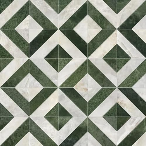 Sol en Vinyle éco-conçu - Losanges de marbre - Blanc et Vert - Rouleau de 1m x 5m