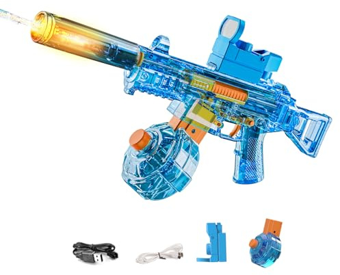 Elektrische Wasserpistole Mit Blitz Effekten, Automatische EIN-Knopf-Wasserabsaug Pistole Wiederaufladbarer Batterie, Für Kinder,Erwachsene Strandpool Wasserspaß Spielzeug (Blau)