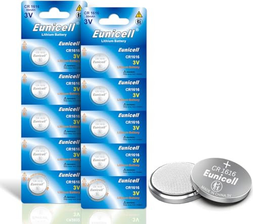 10 x CR1616 Eunicell 3V Lithium Coin Cell Button Batteries For Apple Airtags, Key Fobs, Home Devices, Fitness and Medical Accessories