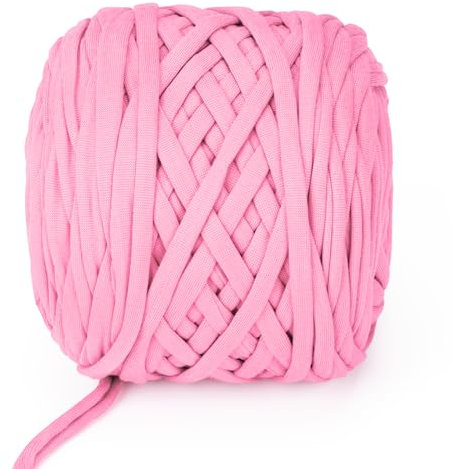 VynyQoo Tshirt Yarn for Crocheting, Crochet Yarn 105m 300g, Chunky Knitting Yarn, Width 2cm Elastic T-Shirt Yarn for Beginners to Crochet Bag, Blanket, Basket, DIY Projects, Home Decor (Pink)