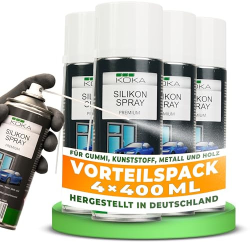 KOKA Premium Silikonspray 400 ml – Gleit- & Trennmittel, Schmier- & Gummi-Pflege, wasserabweisend, hitzebeständig – 4er Set (4 x 400 ml)