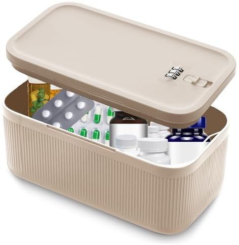 Piccola scatola richiudibile, con serratura a combinazione, 3 cifre, scatola sicura per medicinali, cassette di denaro, telefono cellulare, oggetti di valore, viaggi e uso quotidiano, ecc. (beige)