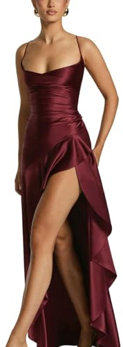 CHENSHI Festklänningar för kvinnor elegant elegant Spaghetti rem satin delad maxi dam sexig rygglös rygg kväll klädd strand semester sommar-burgund-s