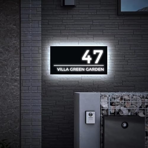 Placas De Dirección Personalizadas De Estilo Moderno Con Luz LED, Números De Casa Iluminados De Acrílico Personalizados, Nombres De Calles Y Números De Casa Personalizables(20x40 cm)