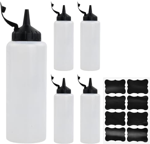 Astralong 5 Pezzi Bottiglia Squeeze di Plastica, 350ml Spremere Squirt Condimento Bottiglie con Tappi, Trasparente Condimento Dispenser, Riutilizzabili Flacone Dosatore per Ketchup, Salse