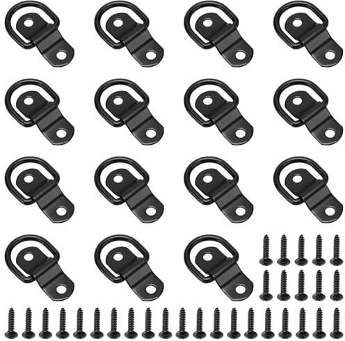 TAICHEUT 15 Pack D Ring Tie Down Anchors, Heavy Duty Truck Lashing Hooks with Screws for Load Securing in Trailer Truck Boat Cars Kayak (Black)