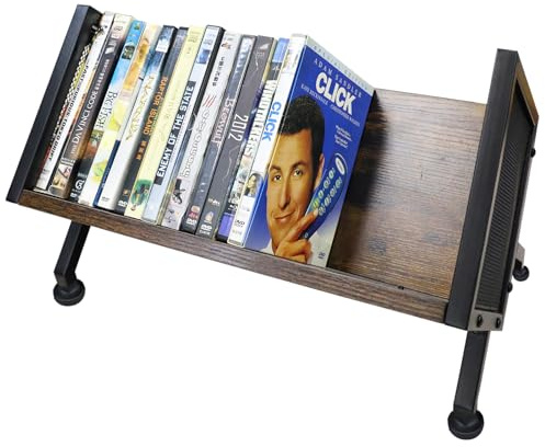 PUTNATRUE DVD & CD Storage Rack, Blu ray Storage Shelve Holds Up To 28 DVD Cases, Wooden Media Holder also Used for CDs, Video Game, Vhs Taps Storage, Retro Style Desktop organizer