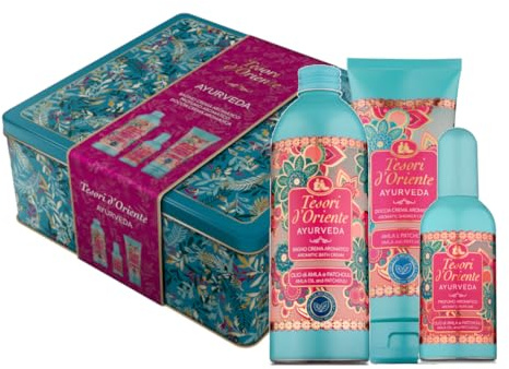 Tesori d'Oriente, Ayurveda duschset, inkluderar 250 ml krämdusch, grädde badrum 500 ml och aromatisk doft 100 ml, aromer med varma anteckningar och harmoniserande noter som håller länge