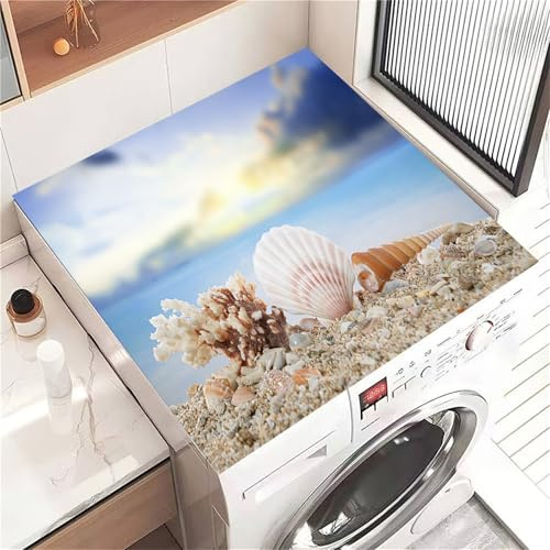 Highdi Housse de Protection pour Machine à Laver Top Plage élégante, Coussin de Machine à Laver Antidérapant, Tapis de Protection pour Dessus Sèche-Linge Séchage Rapide (Plage 8,60x60cm)