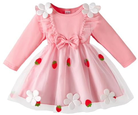 LUVCES Alla hjärtans dag flicka klänning elegant lång/kort kärlekstryck bowknot tutu klänning +pannband 2 delar kostym flicka tyll klänningar, F: 1 st rosa jordgubbar och blommor, 18-24 mesi