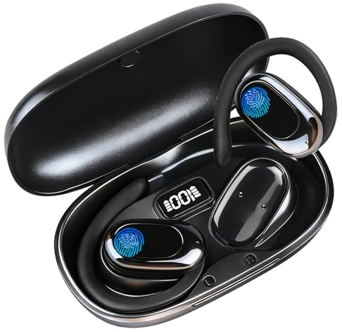 Cuffie Bluetooth 5.4 Sport con 4 Microfoni ENC, 52 Ore Autonomia, Audio HiFi Stereo 3D Bass, Display LED, IPX7 Impermeabili, Auricolari Wireless In Ear con Controllo Touch, Ricarica USB-C Rapida