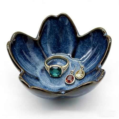 BESSKON Piatto ad anello, vassoio in ceramica per gioielli, portagioie per bagno, comodino, piccola ciotola decorativa (blu)