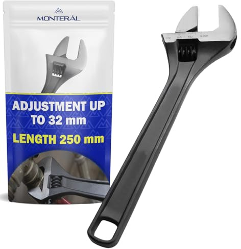 MONTERAL Chiave Inglese Regolabile con Regolazione Fino a 32 mm Lunghezza di 250 mm - Chiave Regolabile a Rullino Realizzato in Acciaio Legato CrV - Garanzia di 10 Anni