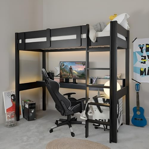 Vortex Gaming Station High Sleeper Kids Cabin Bed with Desk in Black