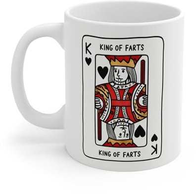 MugsByAly Funny Coffee Mug, Novelty Fart Humor, King of Black Hearts with King of Farts