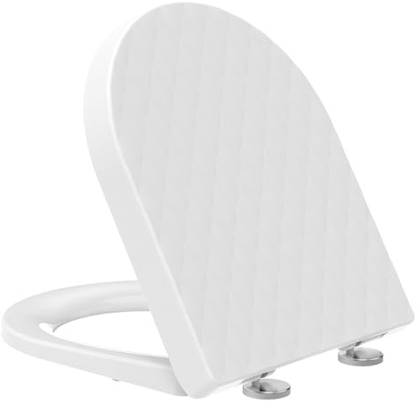 YEAUPE PRO Abattant WC à Fermeture Amortie en Forme de D [COURT], Lunette WC Facile à Installer, Capacité de Charge Jusqu'à 150 kg, Blanc, 42,5 x 36,3 x 4,9 cm