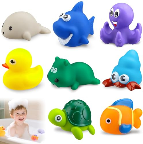 Badewannenspielzeug, 8 Stück badespielzeug Leuchtend mit LED, Schwimmendes badespielzeug Baby ab 1 Jahr, Leuchtende Badetiere Wasserspielzeug für Kinder