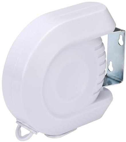 FORA Tendedero De Cuerda Retráctil Extensible 12m – Giro 180°, Carga Máx 15 Kg, Carcasa ABS+PVC, Montaje En Pared, Formato 16.5×16×6 Cm, Color Blanco