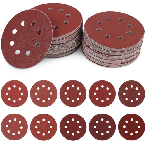 KORVORIA 120 Stück Schleifpapier 125mm Klett, 8 Loch Rund Schleifscheiben für Exzenterschleifer, Schleifpads Set Mit 40/60/80/100/150/180/240/320/400/600 Körnung