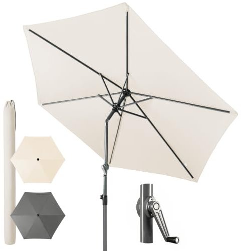 Menz Sonnenschirm Balkon Ø 230cm mit Kurbel UPF 50+ - Balkonschirm knickbar 45° höhenverstellbar, für Sonnenschutz Balkon mit Sonnenschirmhülle, stabiler Gartenschirm für Terrasse, Beige