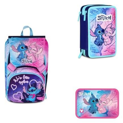 Seven Bundle Zaino Lilo & Stitch Estensibile + Astuccio + Portamerenda Scuola Elementare, Bambina