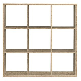 Forte MAURO Regal 100 110, modernes Regal mit 3 x 3 Fächern, offenes Standregal, Wohnzimmerregal, Kinderzimmer, Holzwerkstoff, Sonoma Eiche Holzdekor, 107,2 cm breit x 107,3 cm hoch x 32,9 cm tief