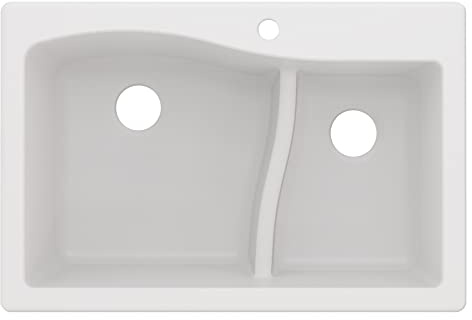 KRAUS Quarza 33-inch Drop-In/Undermount 60/40 Double Bowl Granite Kitchen Sink in White, KGD-442WHITE