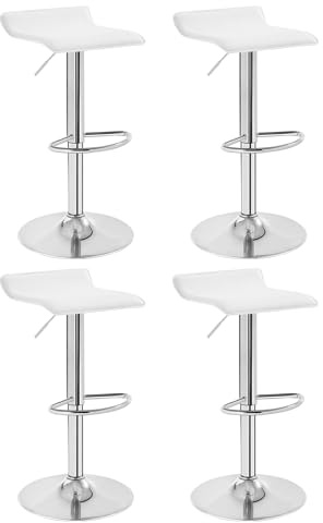 WOLTU Barhocker 4er Set, Barstuhl Höhenverstellbar, Weiß+Silber | Bar Stool mit Fußstütze, Robuster Metallrahmen, 360° drehbarer PVC-Bezug, für Küche und Hausbar, modern