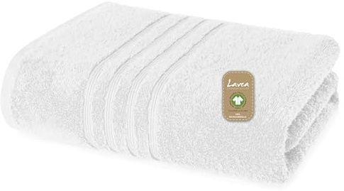 Lavea® 1 Toalla de Cara y Manos 50x100 cm in Rizo de Algodón Orgánico 100% Suaves y Absorbentes, para Casa, Hotel y SPA – Toalla de Baño – Blanco