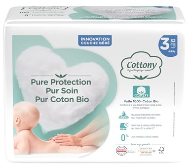 Cottony Pannolini con Cotone Bio 32 Strati Taglia 3 (4-9 kg)