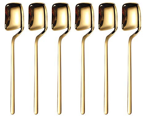 IQCWOOD Kaffeelöffel, 14 cm, Demitasse, Espresso, Edelstahl, kleiner Löffel, goldfarbene Teelöffel für Dessert, Zucker, Tee, Eis, 6 Stück