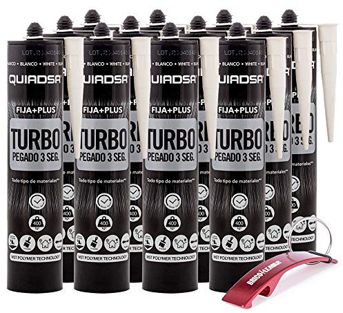 Quiadsa Fija Plus Turbo Polimero 290ml + Llavero Bricolemar de Regalo (12 x 290ml - Blanco)
