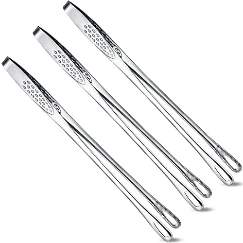 Geiserailie 3 Pcs 9.4inch Korean BBQ Tongs Stainless Steel Kitchen Tweezers Grill for Cooking Hot Pot Food Yakiniku Clamp Tool for Salad, Fish, Steak, Barbecue, Buffet, Meat