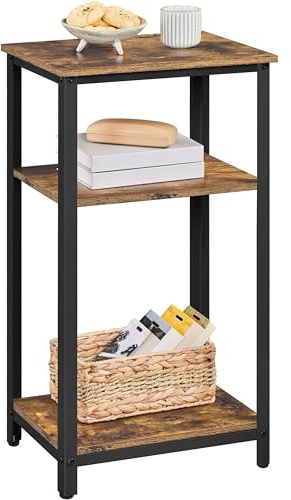 Yaheetech Tall 3-Tier Side Table, Steel Frame, Rustic Brown