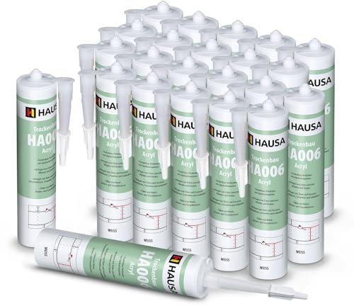 Hausa Maler-Acryl HA006 Universal elastische Acryl-Dichtstoff Weiß für Anwendungen im Innen- und Aussenbereich, überstreichbar, geruchlos, 24 x 310 ml Kartusche