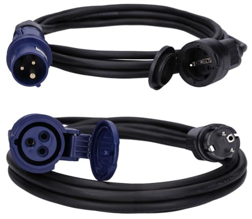 Voxura CEE-Adapterleitung Schutzkontaktkupplung Schuko Stecker Set Schutzkappe Caravan Wohnmobil Zubehör 3-polig 230V 16A H07RN-F 3x2,5 IP44 5m