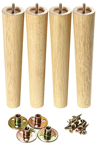 GOSCHE Wood Furniture Legs 30 cm, Wooden Chair Table Legs Set of 4, Modern Style Replacement Furniture Feet for Bed Cabinet Couch Cupboard Armchair, Family DIY Sofa Legs with Screws Mounting Plate
