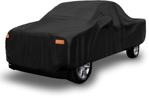 X AUTOHAUX Atmungsaktive wasserdichte Autoabdeckung Für Ford F150 04-17 | Farbe Schwarz, Material 190T PU, Größe 600x205x155cm, Für Ford F350 08-21, Reflektionsstreifen, Reißverschluss