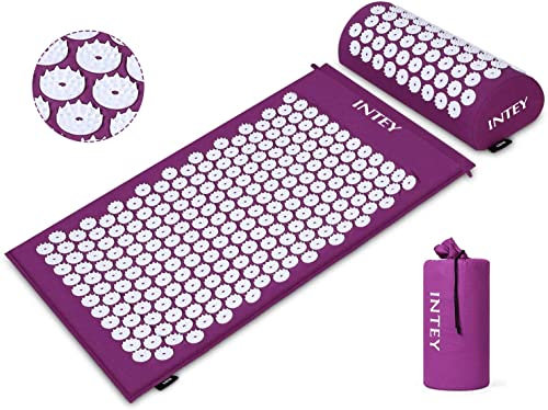 PetrolScooter Acupressure Mat Pillow Set & Travel Bag Massage Muscle Back Neck Shoulders Legs Chest Pain Stress Tension Relief Acupuncture (Purple)