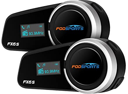 Fodsports FX6S Motorrad Intercom mit LCD Bildschirm Motorrad Bluetooth Headset für bis zu 6 Motorräder mit 1000m Reichweite, Motorradhelm Freisprechanlage, 2 Packung